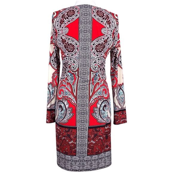 HALE BOB Paisley Jersey Shift Dress Size Medium Bohemian Long Sleeve V Neck Red - Picture 7 of 16